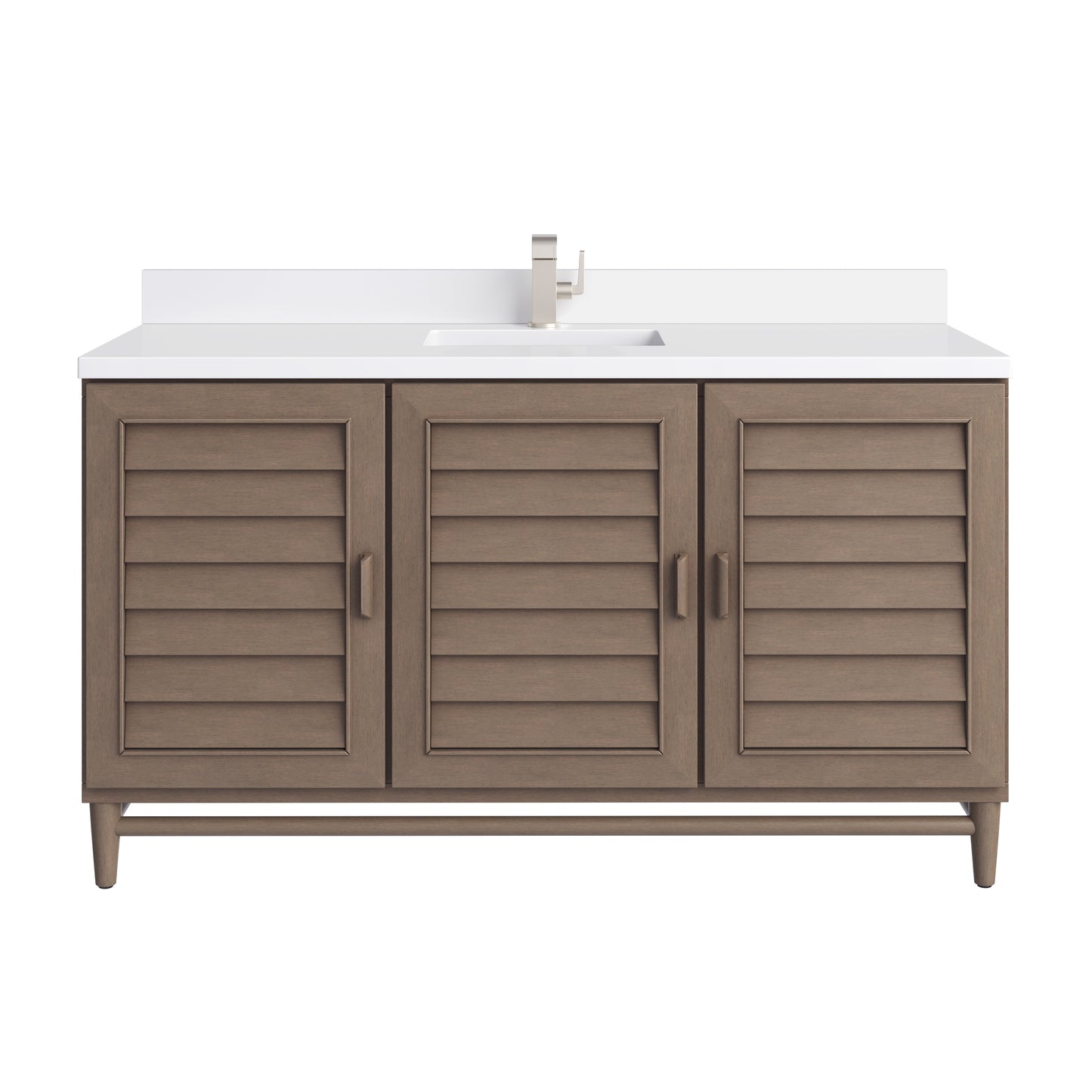 James Martin Portland 60" Single Vanity Whitewashed Walnut with Single Hole 3 CM White Zeus Silestone Top & Backsplash