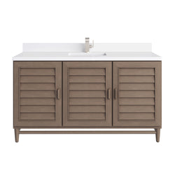 James Martin Portland 60" Single Vanity Whitewashed Walnut with Single Hole 3 CM White Zeus Silestone Top & Backsplash