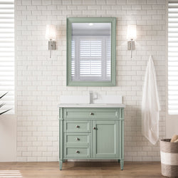 James Martin Brittany 36" Single Vanity with Single Hole 3 CM White Zeus Silestone Top & Backsplash