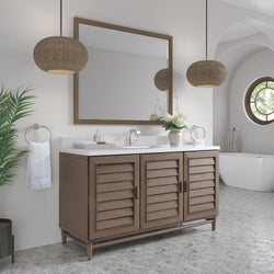 James Martin Portland 60" Single Vanity Whitewashed Walnut with Single Hole 3 CM White Zeus Silestone Top & Backsplash