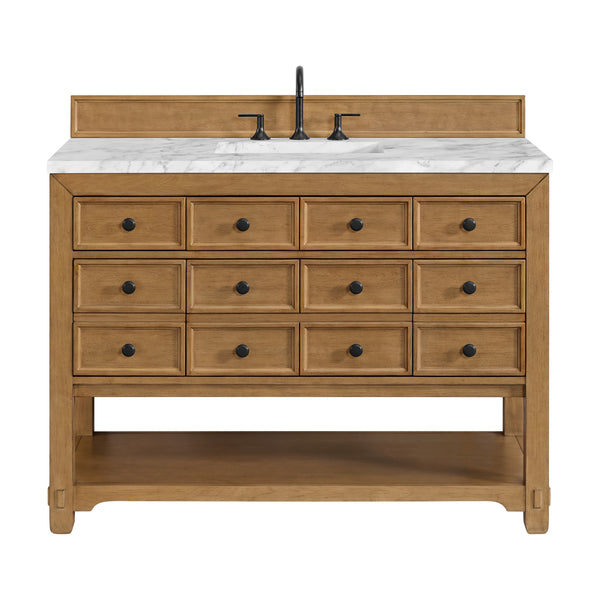 James Martin Malibu 48" Single Vanity, Amber Birch w/ 3 CM Counter Top - Luxe Bathroom Vanities