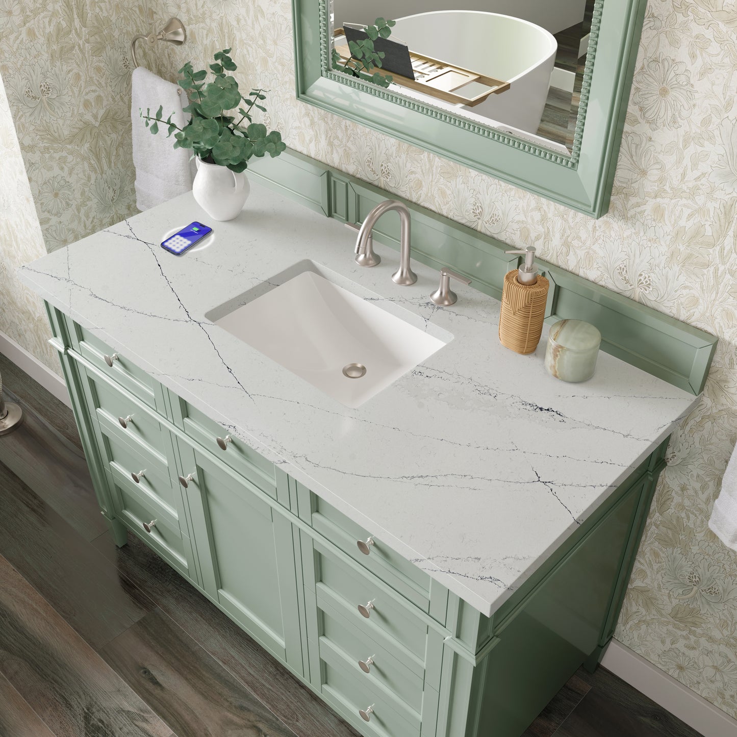 James Martin Brittany 48" Single Vanity with 3 CM Countertop & FreePower Wireless Charger