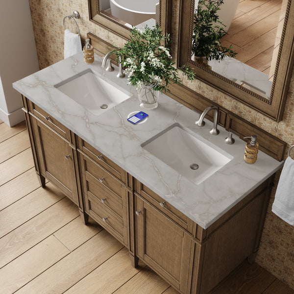 James Martin Brittany 60" Double Vanity with 3 CM Countertop & FreePower Wireless Charger