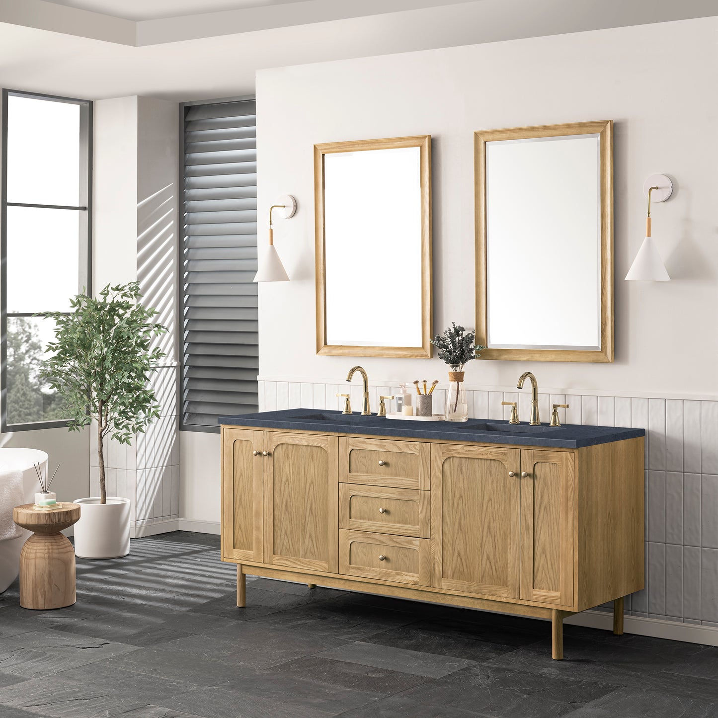 James Martin Laurent 72" Double Vanity, Light Natural Oak