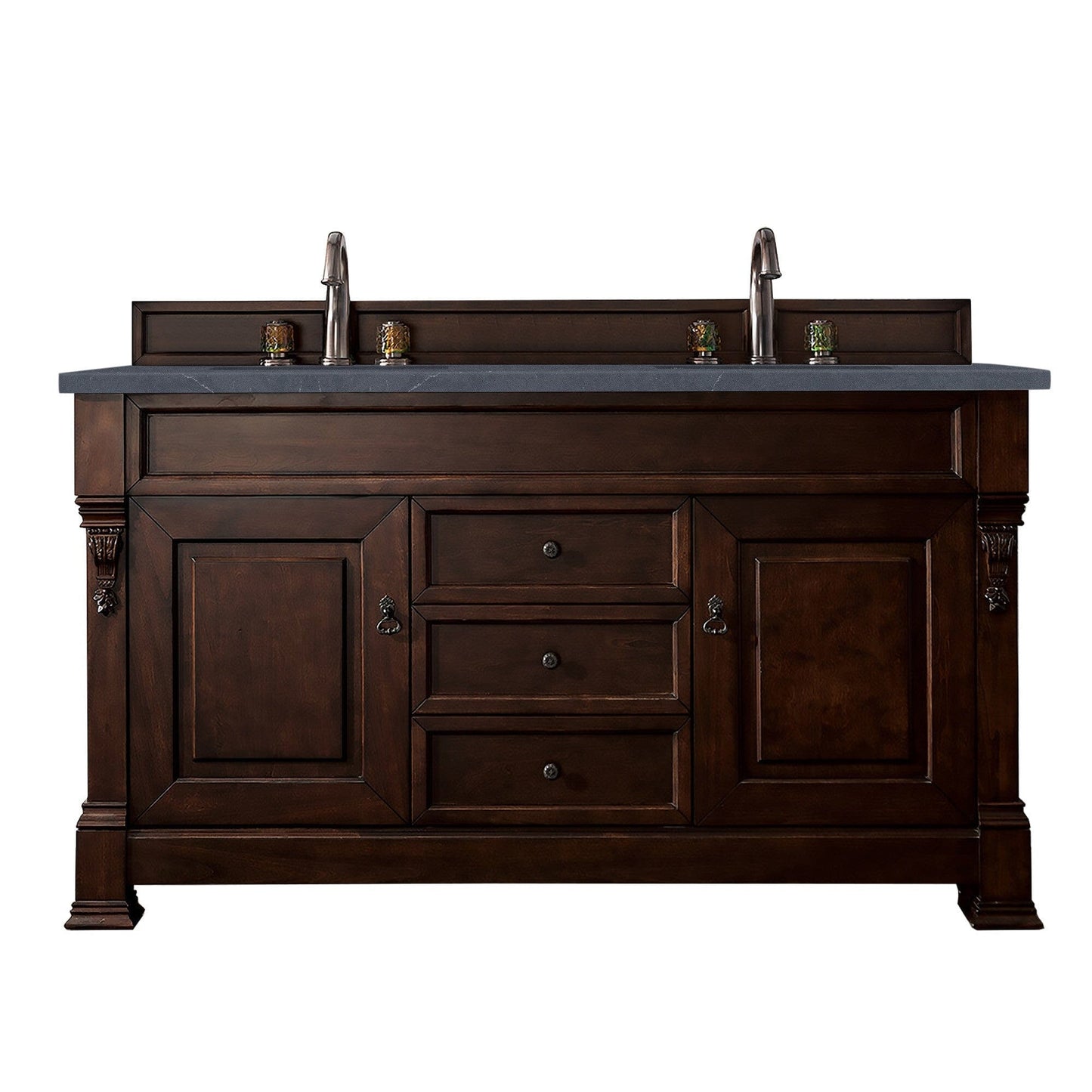 James Martin Brookfield 60" Double Vanity Vanities James Martin Burnished Mahogany w/ 3 CM Charcoal Soapstone Quartz Top 