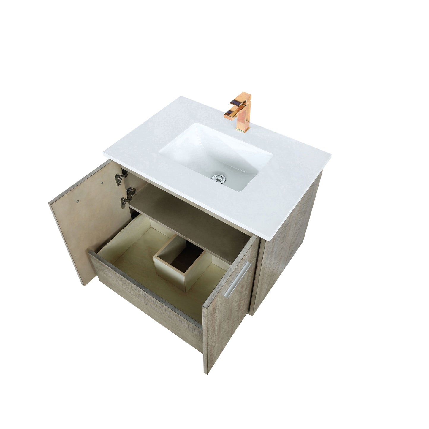 Lexora Collection Fairbanks 30 inch Rustic Acacia Bath Vanity, White Quartz Top and Faucet Set - Luxe Bathroom Vanities