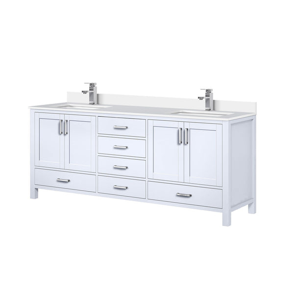 Lexora Collection Jacques 80 inch Double Bath Vanity, White Quartz Top, and Faucet Set - Luxe Bathroom Vanities