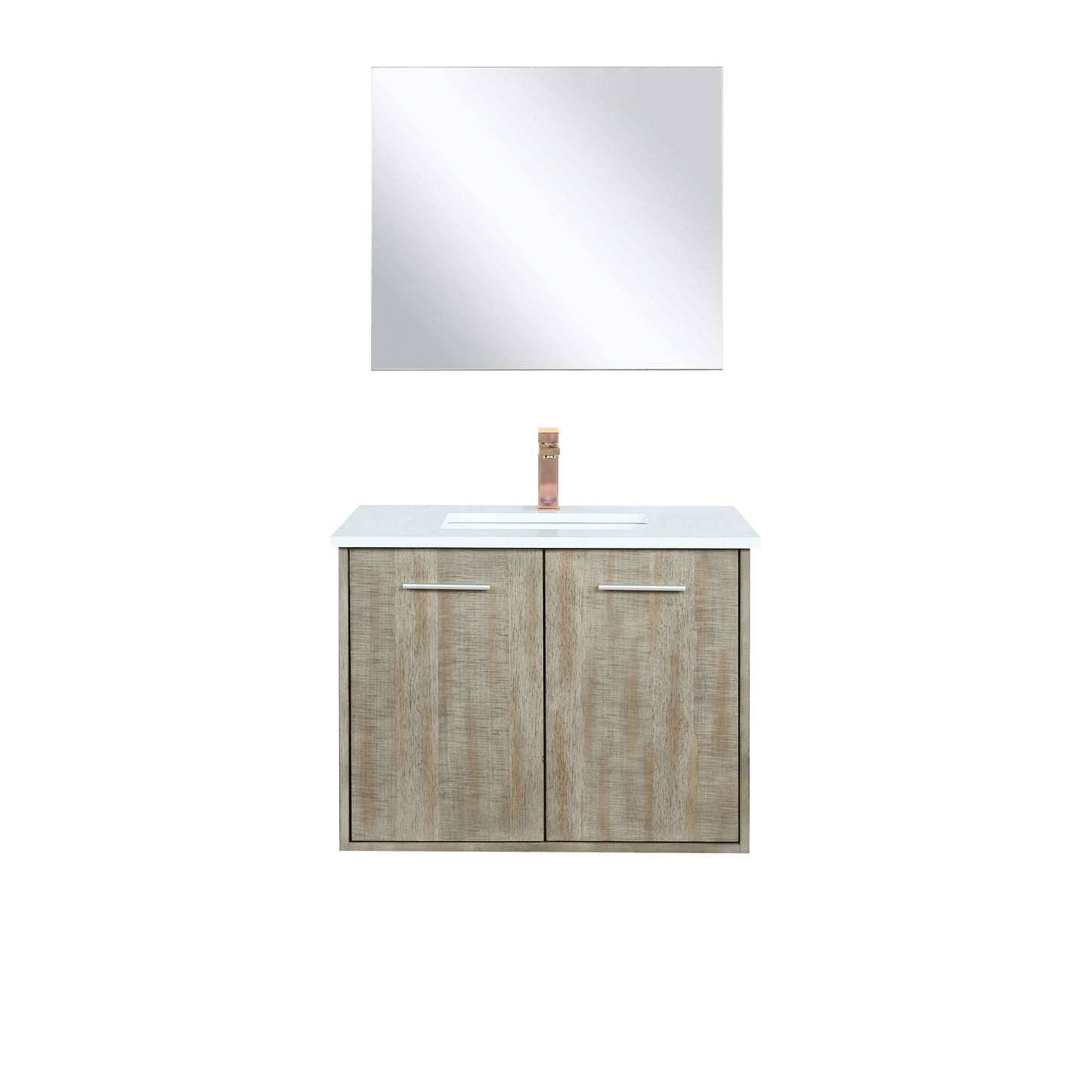 Lexora Collection Fairbanks 30 inch Rustic Acacia Bath Vanity, Cultured Marble Top, Faucet Set and 28 inch Mirror - Luxe Bathroom Vanities