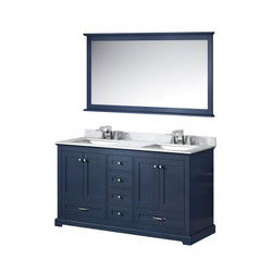 Lexora Collection Dukes 60 inch Double Bath Vanity, Carrara Marble Top, Faucet Set, and 58 inch Mirror - Luxe Bathroom Vanities