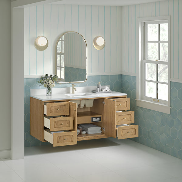 James Martin Laurent 60" Single Vanity with Single Hole 3 CM White Zeus Silestone Top & Matching Backsplash