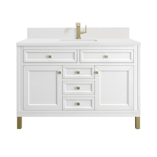 James Martin Chicago 48" Single Vanity with Single Hole 3CM White Zeus Silestone Top & Backsplash