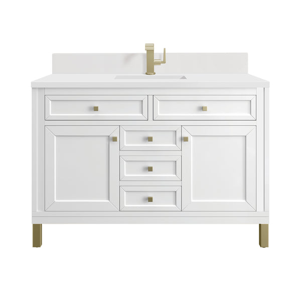 James Martin Chicago 48" Single Vanity with Single Hole 3CM White Zeus Silestone Top & Backsplash