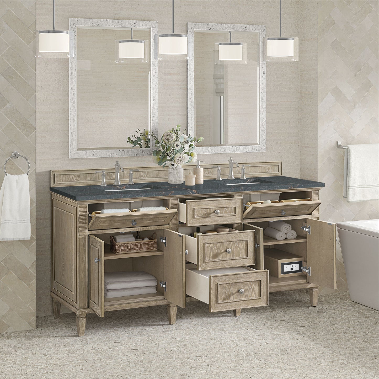 James Martin Lorelai 72" Double Vanity with 3 CM Countertop & FreePower Wireless Charger