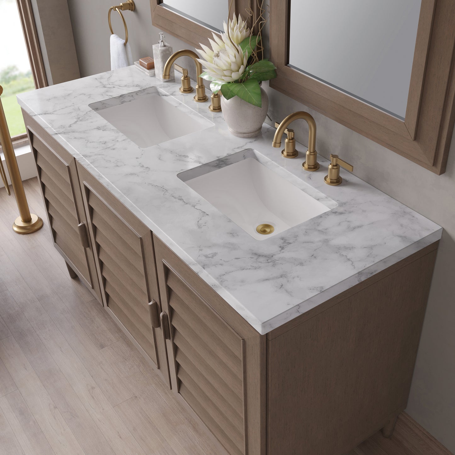 James Martin Portland 60" Double Vanity Whitewashed Walnut with 3 CM Countertop