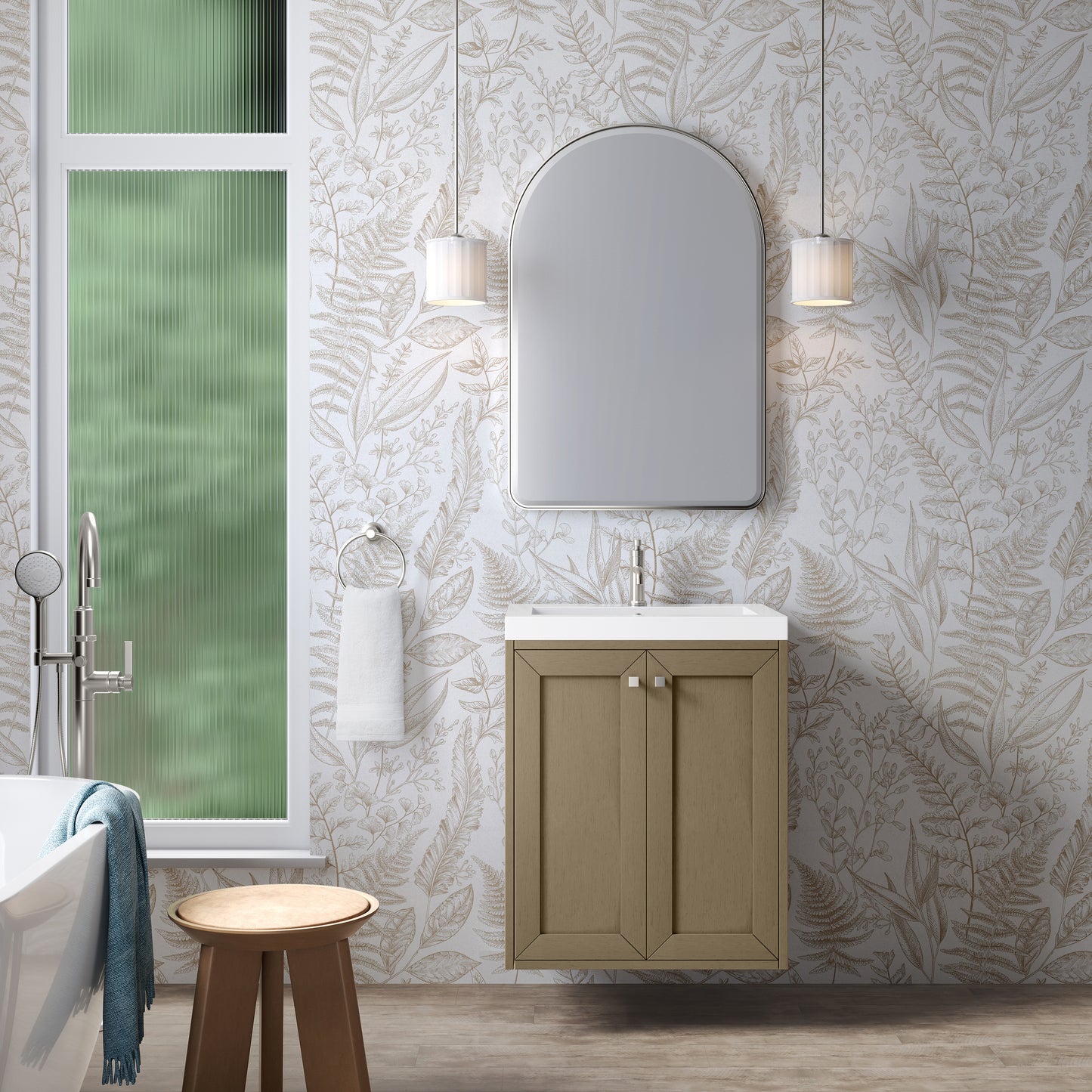 James Martin Chianti Single Floating Vanity with White Glossy Composite Stone Top