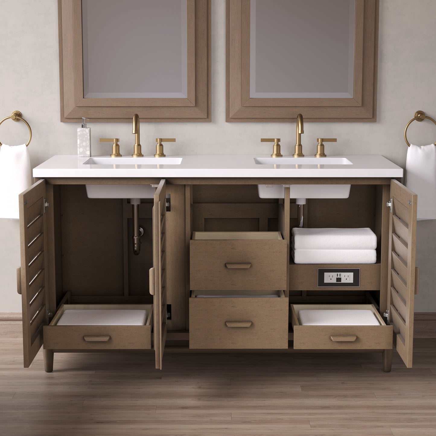 James Martin Portland 60" Double Vanity Whitewashed Walnut with 3 CM Countertop