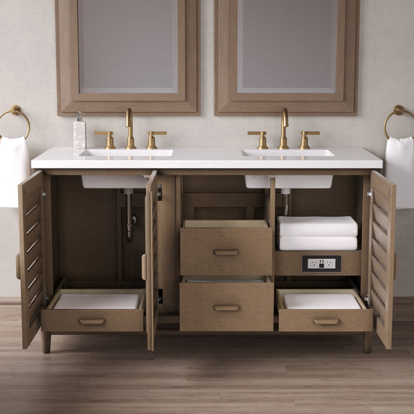 James Martin Portland 60" Double Vanity Whitewashed Walnut with 3 CM Countertop