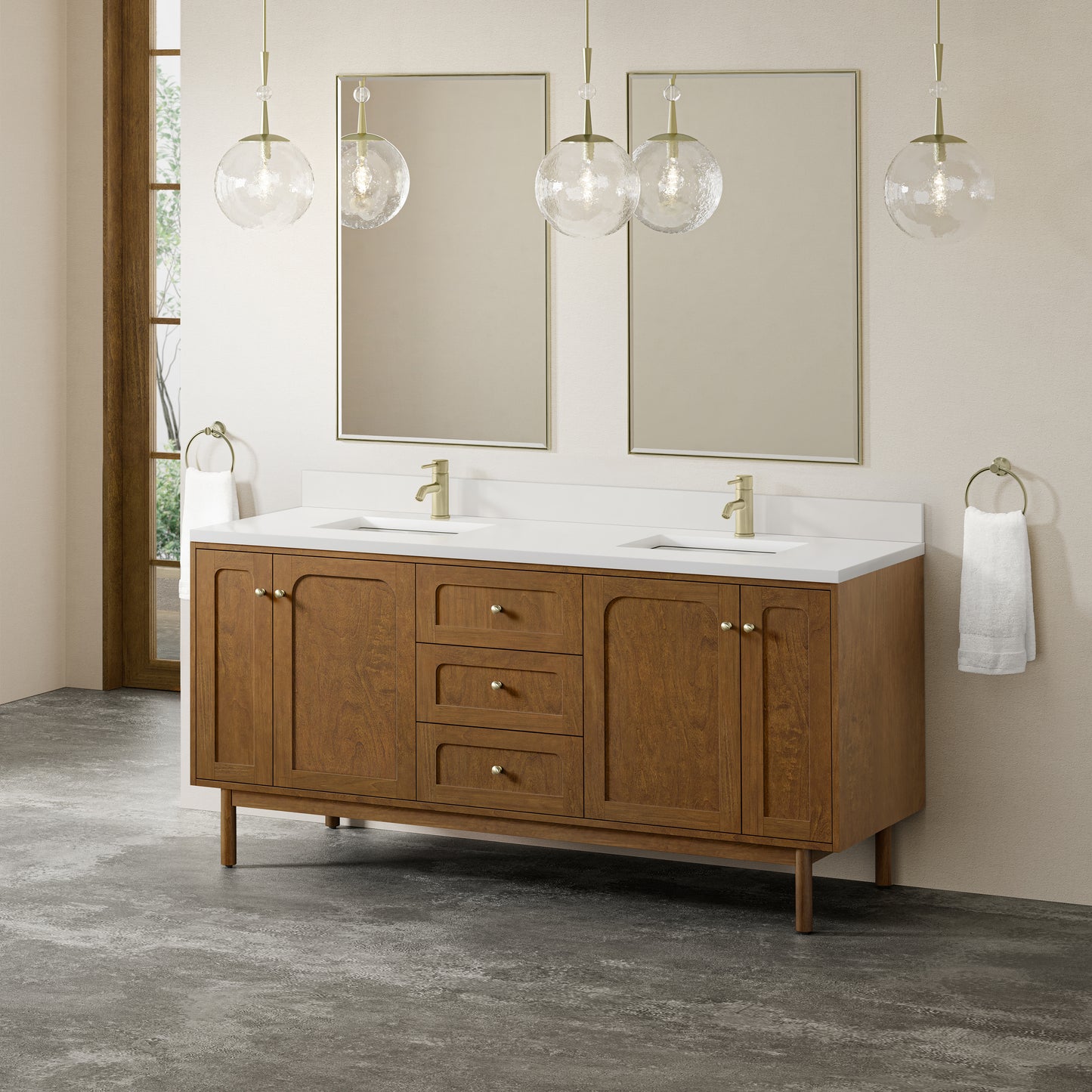 James Martin Laurent 72" Double Vanity with Single Hole 3 CM White Zeus Silestone Top and Matching Backsplash