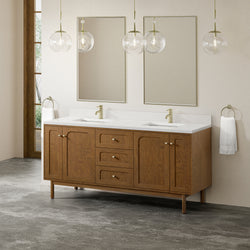James Martin Laurent 72" Double Vanity with Single Hole 3 CM White Zeus Silestone Top and Matching Backsplash