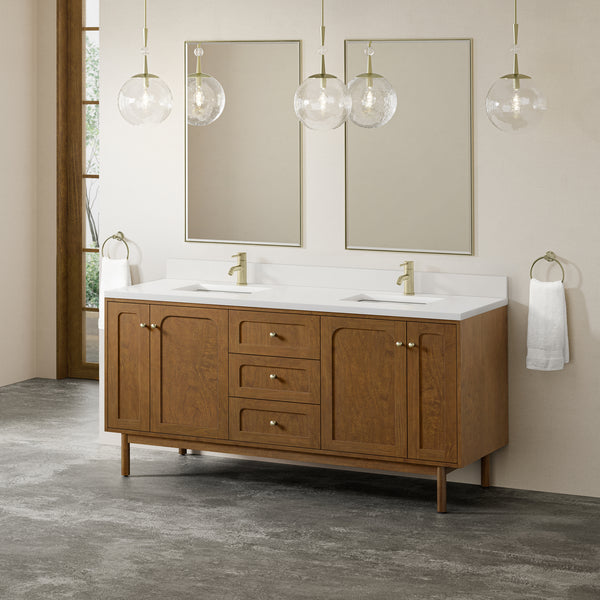 James Martin Laurent 72" Double Vanity with Single Hole 3 CM White Zeus Silestone Top and Matching Backsplash