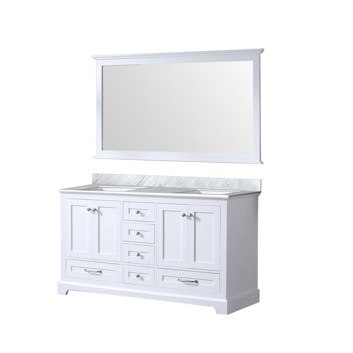 Lexora Collection Dukes 60 inch Double Bath Vanity, Carrara Marble Top, and 58 inch Mirror - Luxe Bathroom Vanities