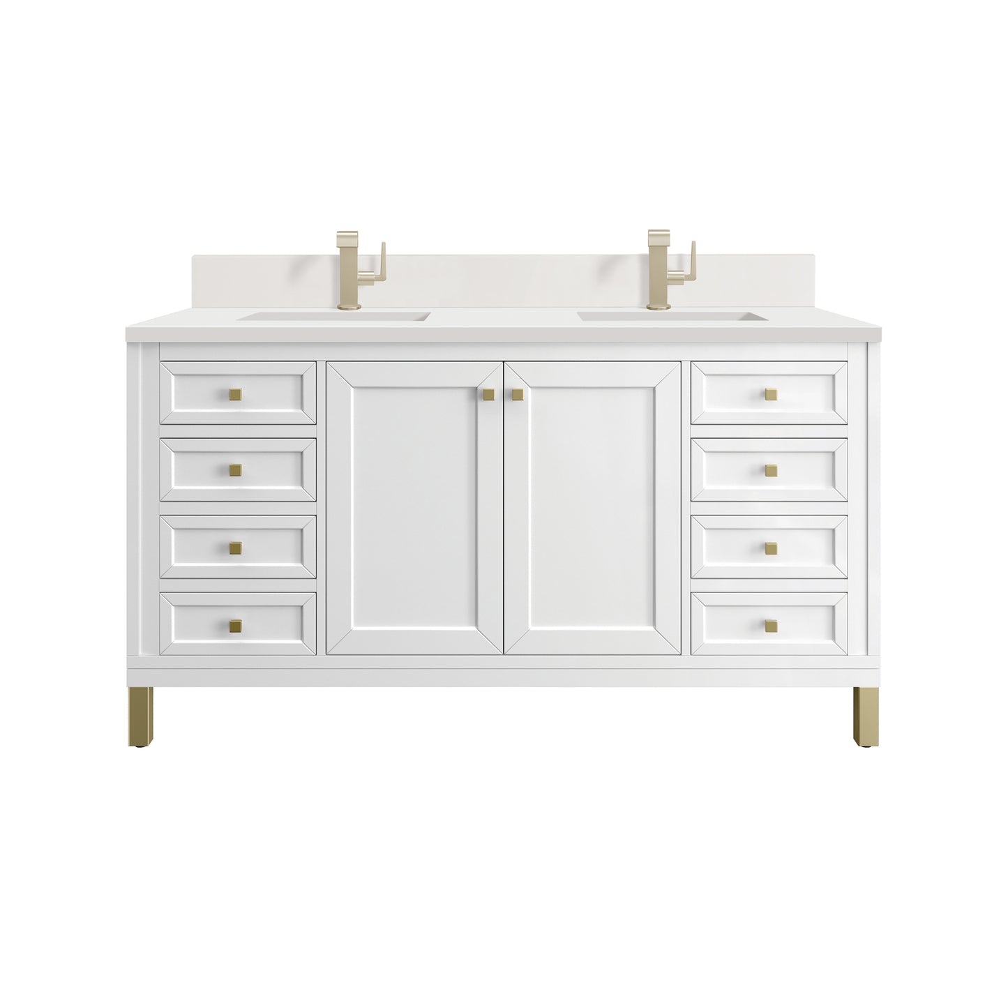 James Martin Chicago 60" Double Vanity with Single Hole 3CM White Zeus Silestone Top & Backsplash