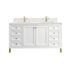 James Martin Chicago 60" Double Vanity with Single Hole 3CM White Zeus Silestone Top & Backsplash