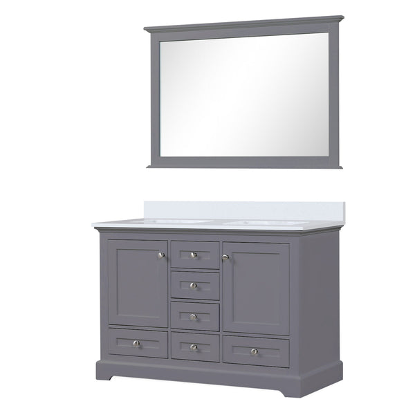 Lexora Collection Dukes 48 inch Double Bath Vanity, Cultured Marble Top, and 46 inch Mirror - Luxe Bathroom Vanities