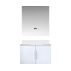 Lexora Collection Geneva 30 inch Bath Vanity, White Quartz Top, and 30 inch LED Mirror - Luxe Bathroom Vanities