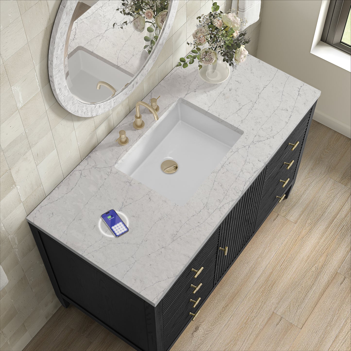 James Martin Myrrin 48" Single Vanity with 3 CM Countertop & FreePower Wireless Charger