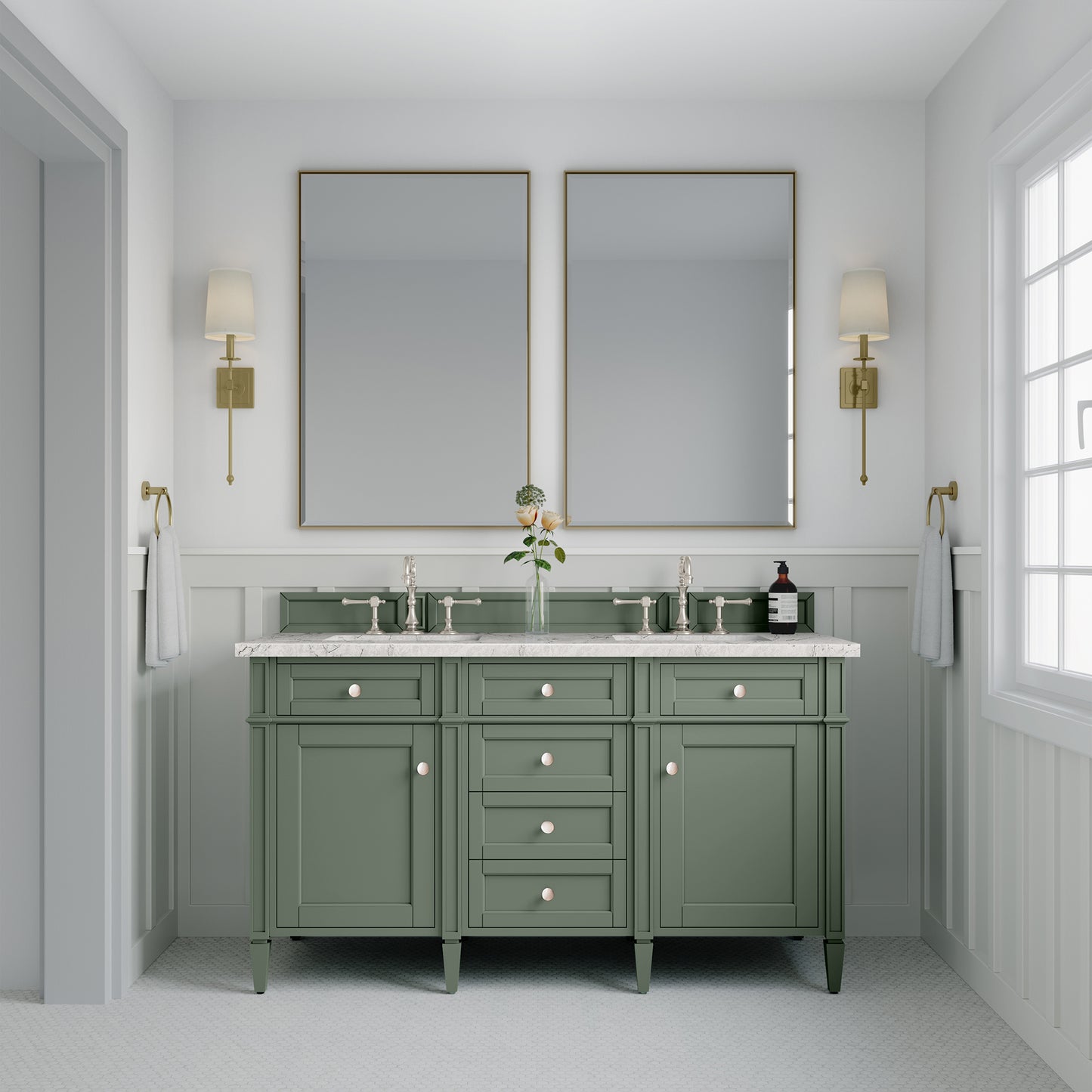 James Martin Brittany 60" Double Vanity, Smokey Celadon - Luxe Bathroom Vanities