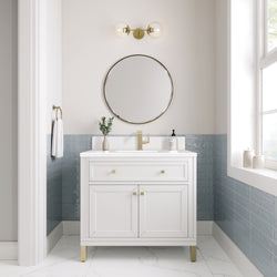 James Martin Chicago 36" Single Vanity with Single Hole 3CM White Zeus Silestone Top & Backsplash