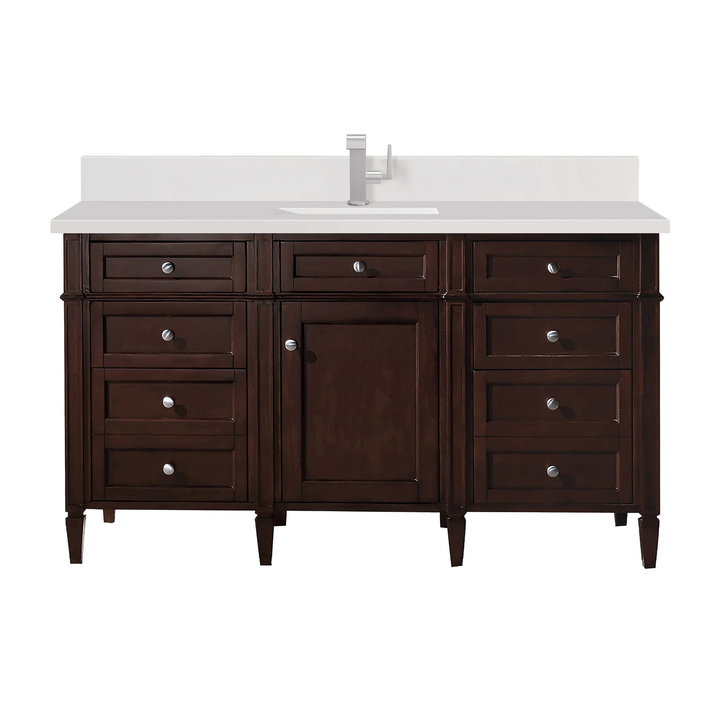 James Martin Brittany 60" Single Vanity with Single Hole 3 CM White Zeus Silestone Top & Backsplash