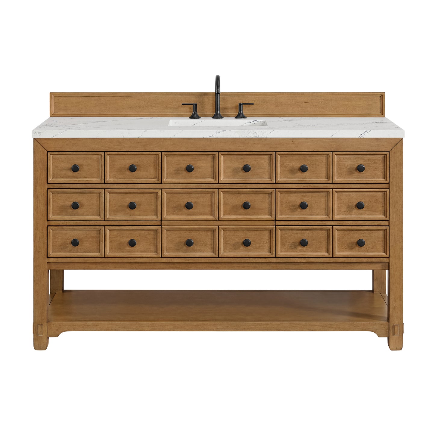 James Martin Malibu 60" Single Vanity, Amber Birch with 3 CM Countertop & FreePower Wireless Charger