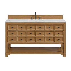 James Martin Malibu 60" Single Vanity, Amber Birch with 3 CM Countertop & FreePower Wireless Charger