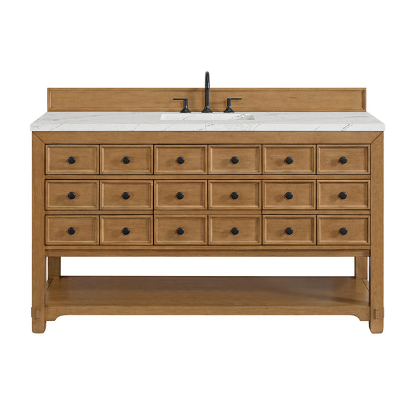 James Martin Malibu 60" Single Vanity, Amber Birch with 3 CM Countertop & FreePower Wireless Charger