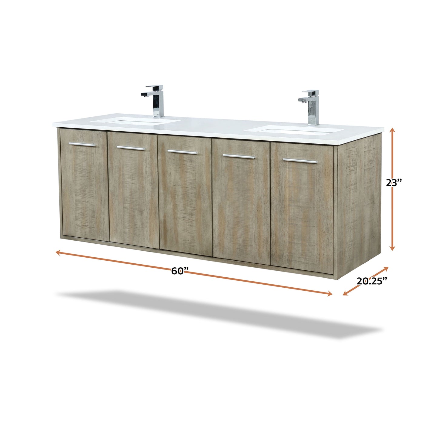 Lexora Collection Fairbanks 60 inch Rustic Acacia Double Bath Vanity, White Quartz Top and Faucet Set - Luxe Bathroom Vanities