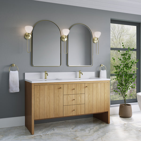 James Martin Hudson 60" Double Vanity with Single Hole 3 CM White Zeus Silestone Top and Matching Backsplash