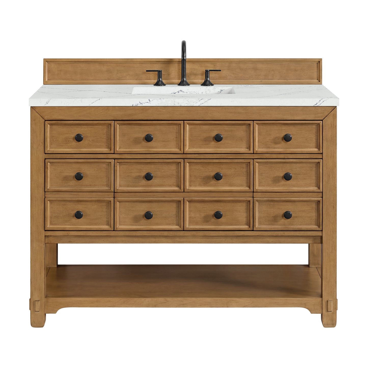 James Martin Malibu 48" Single Vanity, Amber Birch with 3 CM Countertop & FreePower Wireless Charger
