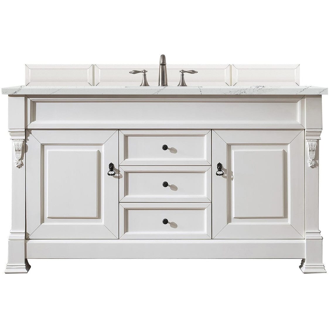 James Martin Brookfield 60" Single Vanity Vanities James Martin Bright White w/ 3 CM Ethereal Noctis Quartz Top 