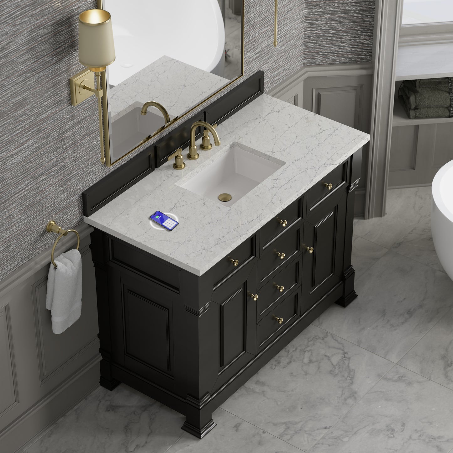 James Martin Brookfield 48" Single Vanity with 3 CM Countertop & FreePower Wireless Charger