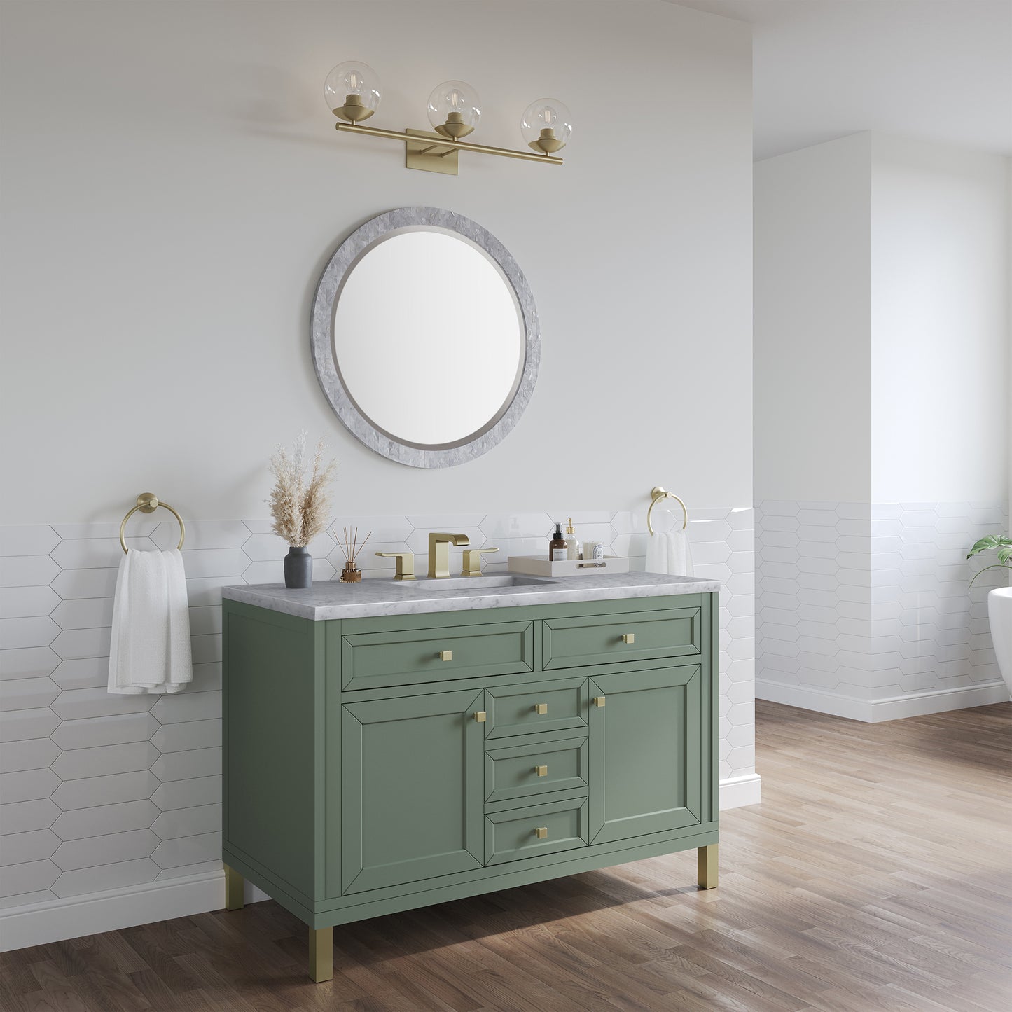 James Martin Chicago 48" Single Vanity, Smokey Celadon - Luxe Bathroom Vanities