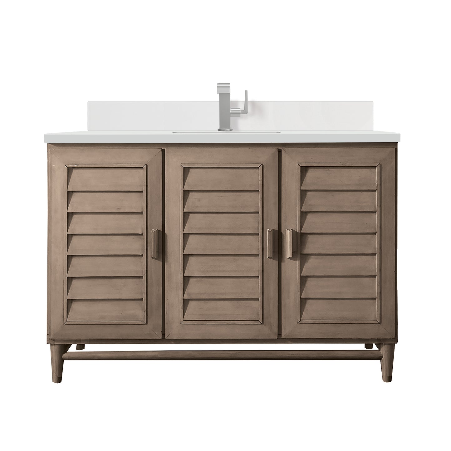 James Martin Portland 48" Single Vanity Whitewashed Walnut with Single Hole 3 CM White Zeus Silestone Top & Backsplash