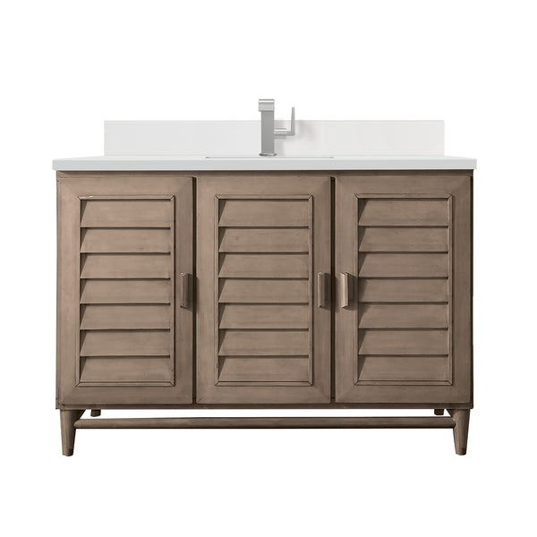 James Martin Portland 48" Single Vanity Whitewashed Walnut with Single Hole 3 CM White Zeus Silestone Top & Backsplash