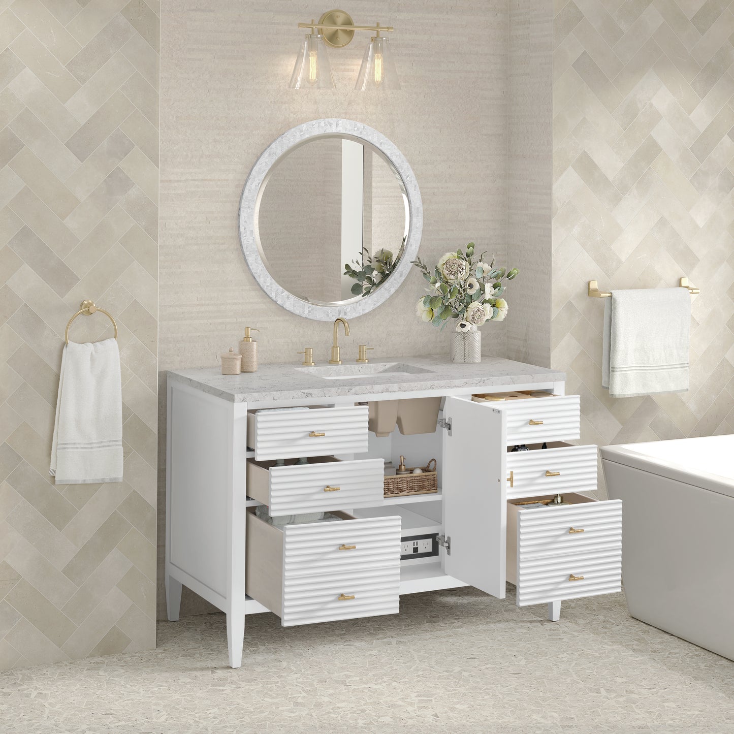 James Martin Myrrin 48" Single Vanity with 3 CM Countertop & FreePower Wireless Charger