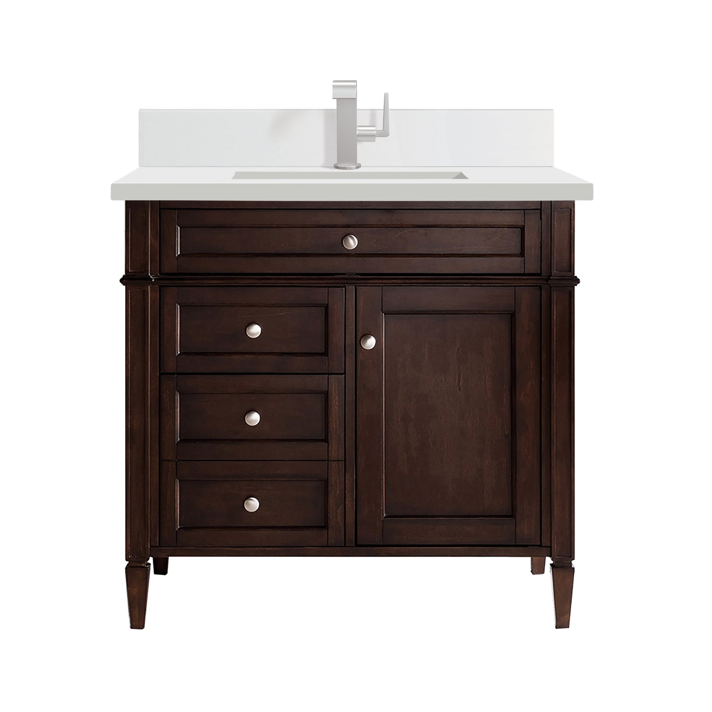 James Martin Brittany 36" Single Vanity with Single Hole 3 CM White Zeus Silestone Top & Backsplash
