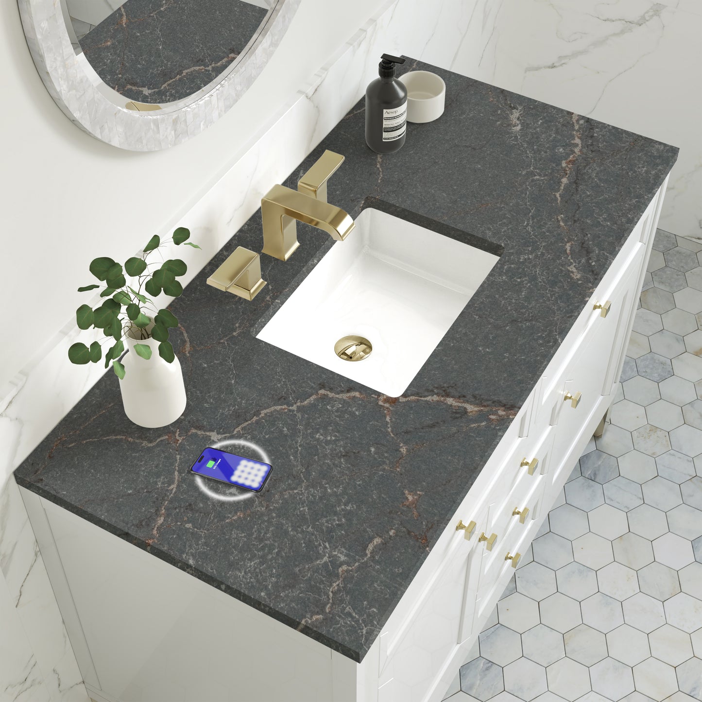 James Martin Chicago 48" Single Vanity with 3 CM Countertop & FreePower Wireless Charger