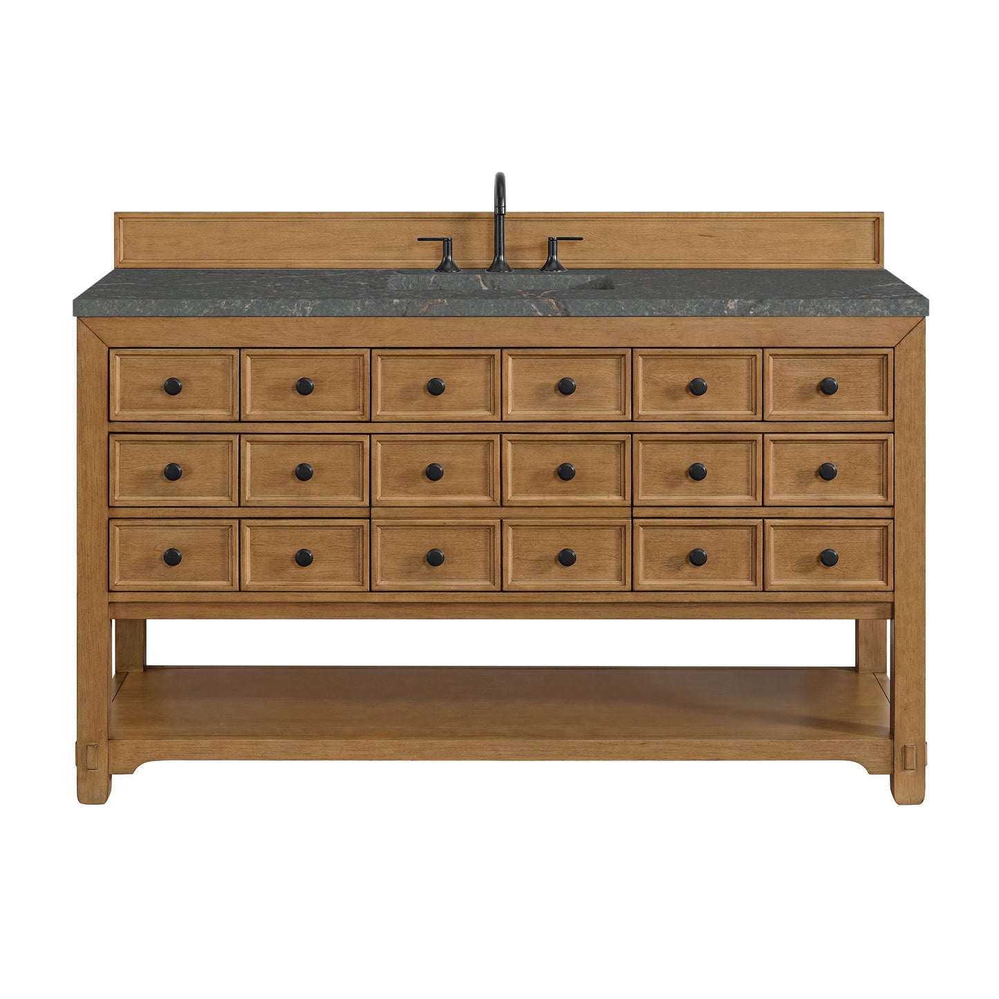 James Martin Malibu 60" Single Vanity, Amber Birch with 3 CM Countertop & FreePower Wireless Charger