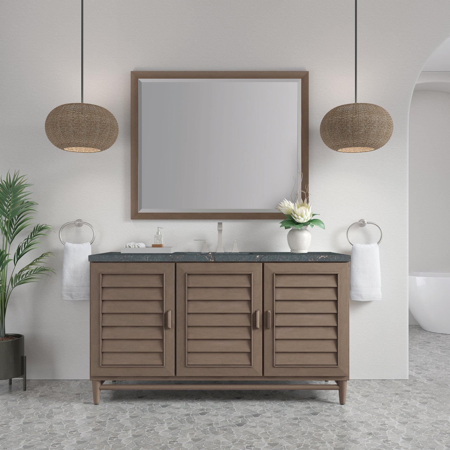 James Martin Portland 60" Single Vanity Whitewashed Walnut with 3 CM Countertop