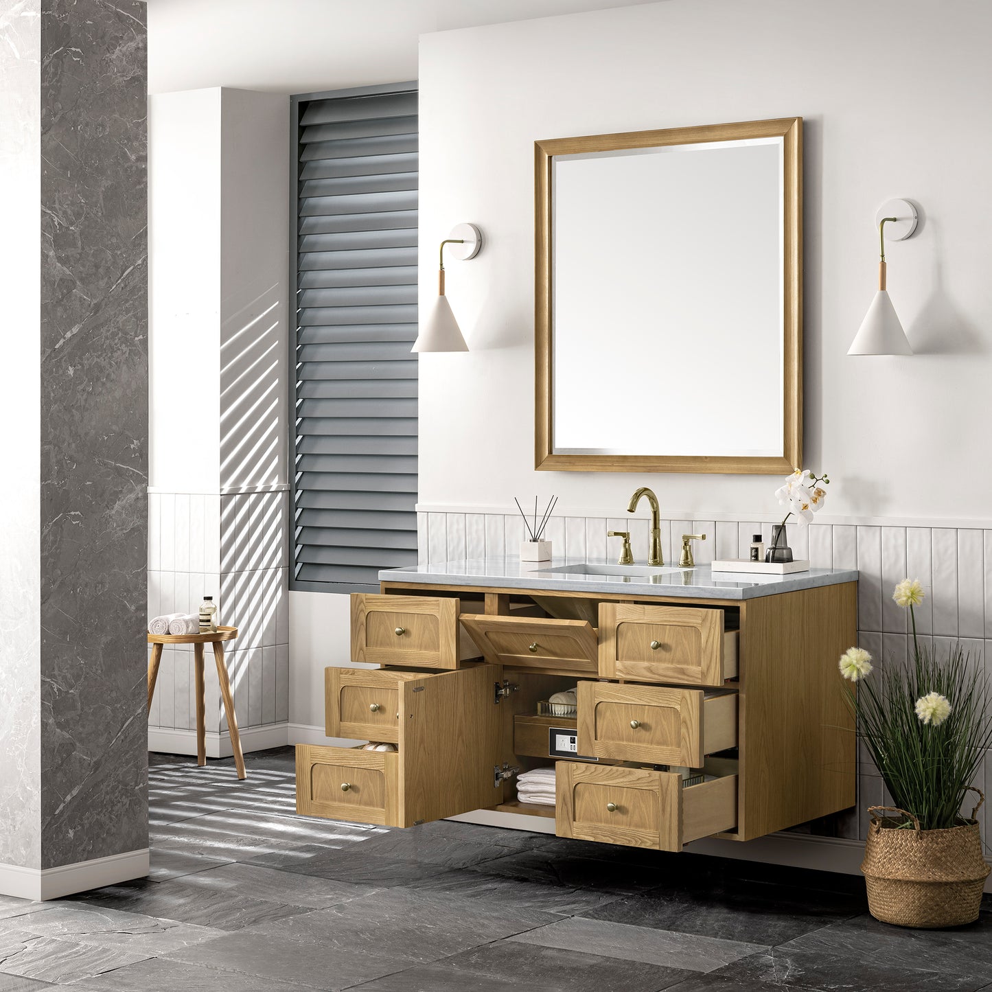 James Martin Laurent 48" Single Vanity, Light Natural Oak, Cabinet Only - Luxe Bathroom Vanities